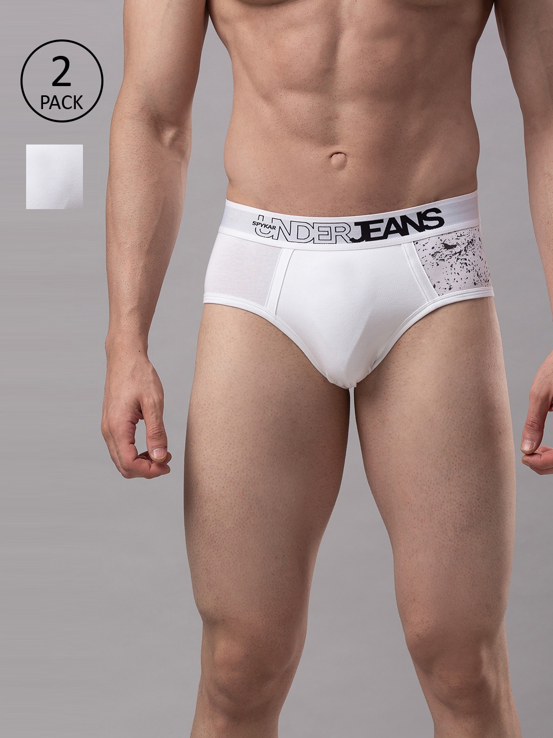 

UnderJeans by Spykar Men Pack Of 2 White & Black Solid Basic Briefs UJMBRPBC019White