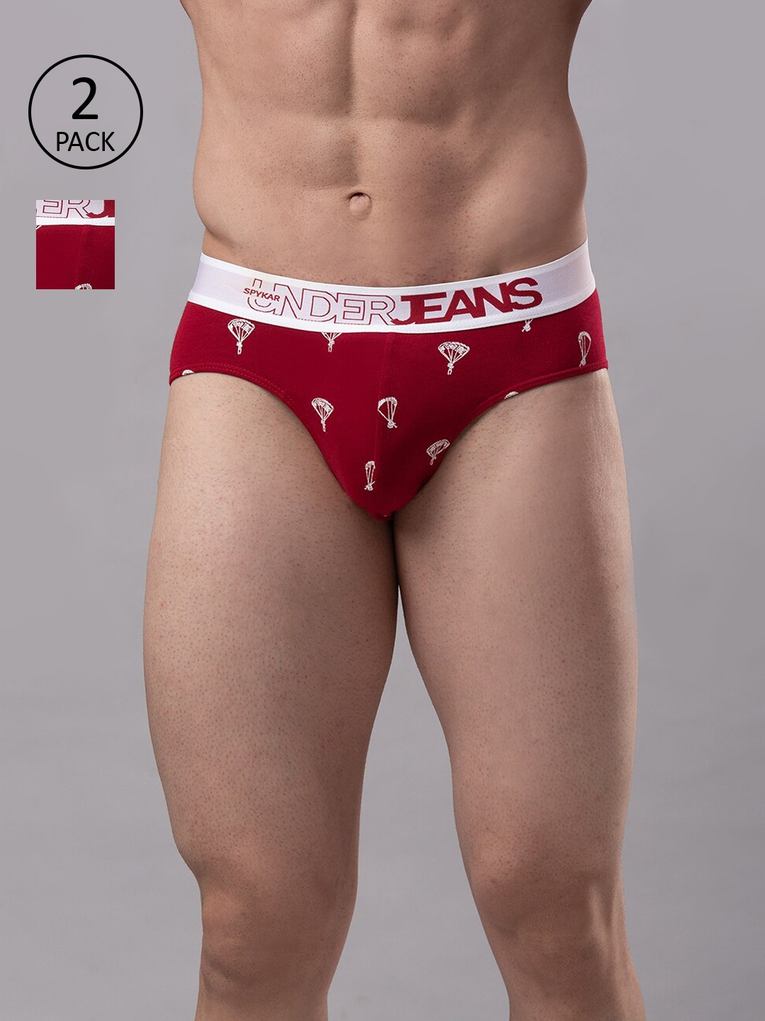 

UnderJeans by Spykar Men Pack of 2 Printed Basic Briefs UJMBRPBC029Maroon, Maroon