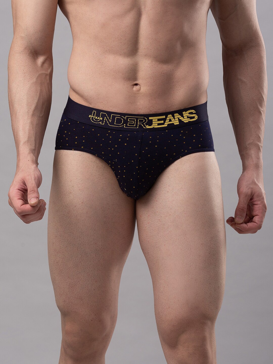 

UnderJeans by Spykar Men Navy Blue & Yellow Printed Basic Briefs