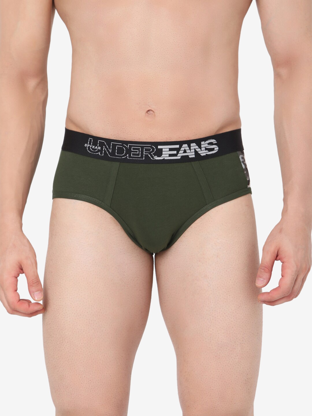 

UnderJeans by Spykar Men Olive Green Solid Basic Briefs UJMBRRPBS021Olive