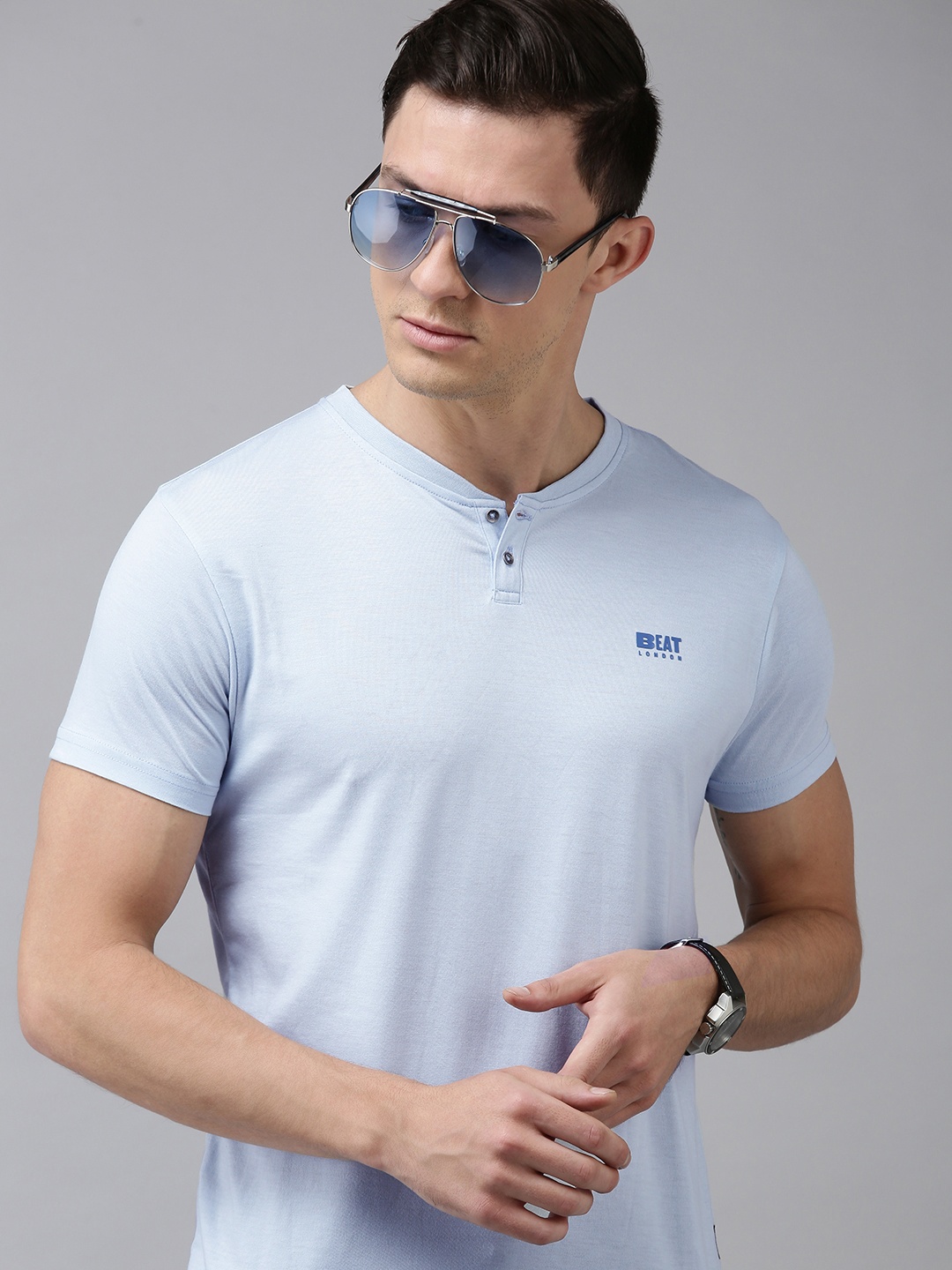 

BEAT LONDON by PEPE JEANS Men Blue Solid Pure Cotton T-shirt
