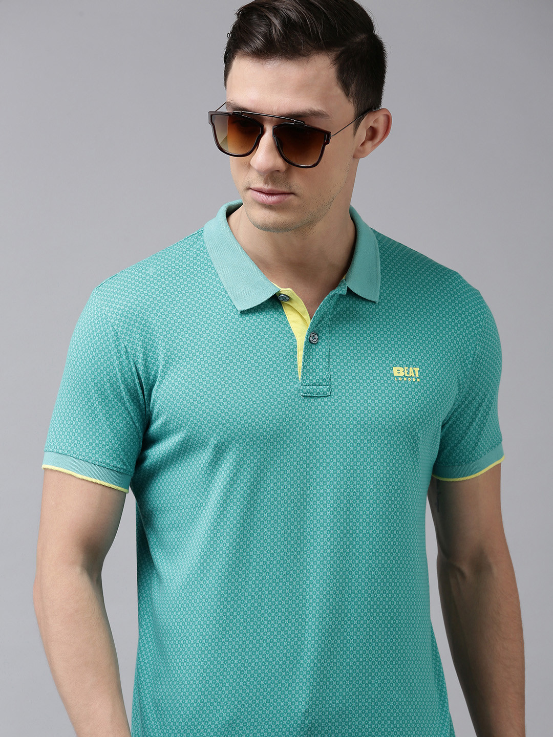 

BEAT LONDON by PEPE JEANS Men Blue Polo Collar Pure Cotton T-shirt