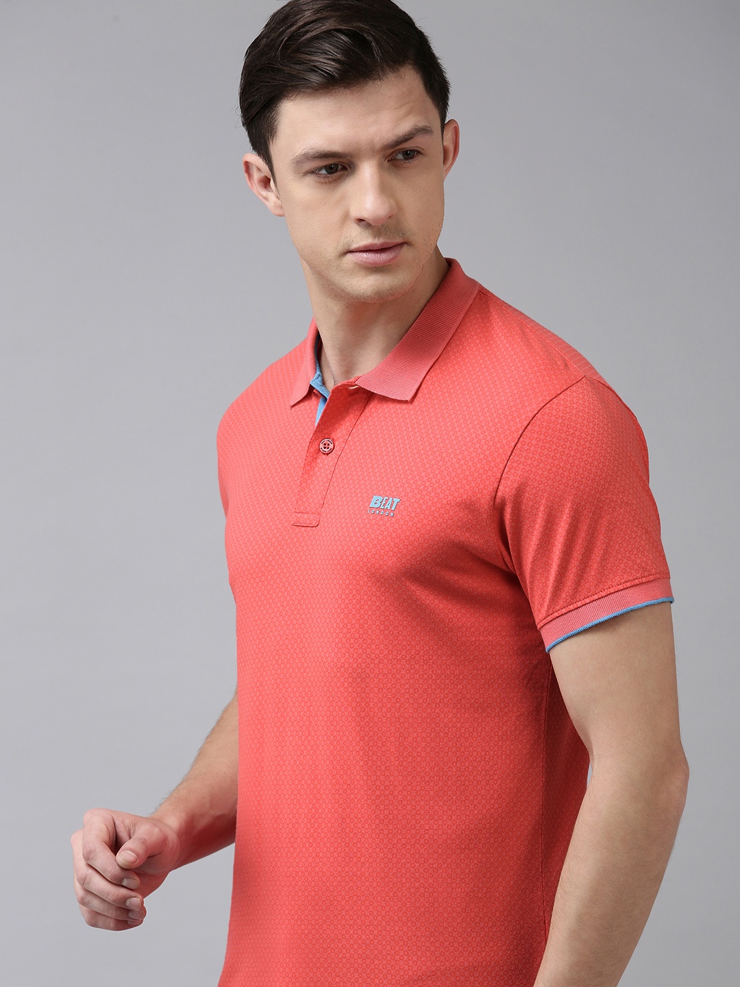 

BEAT LONDON by PEPE JEANS Men Pink Solid Polo Collar Slim Fit Pure Cotton T-shirt