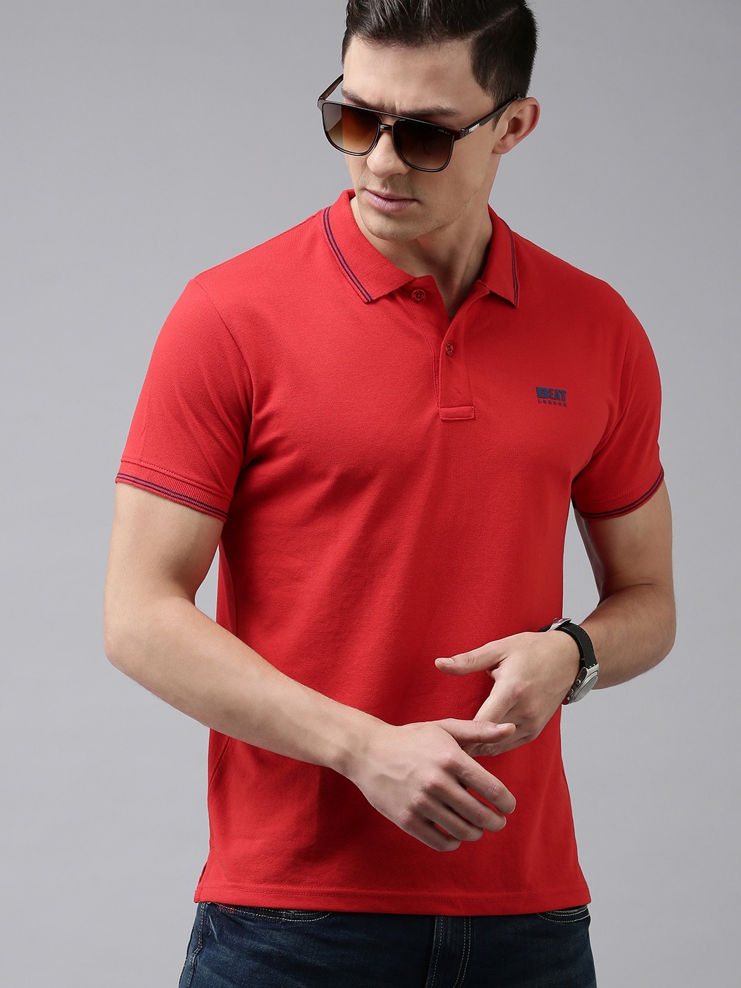 

BEAT LONDON by PEPE JEANS Men Red Solid Polo Collar Pure Cotton T-shirt