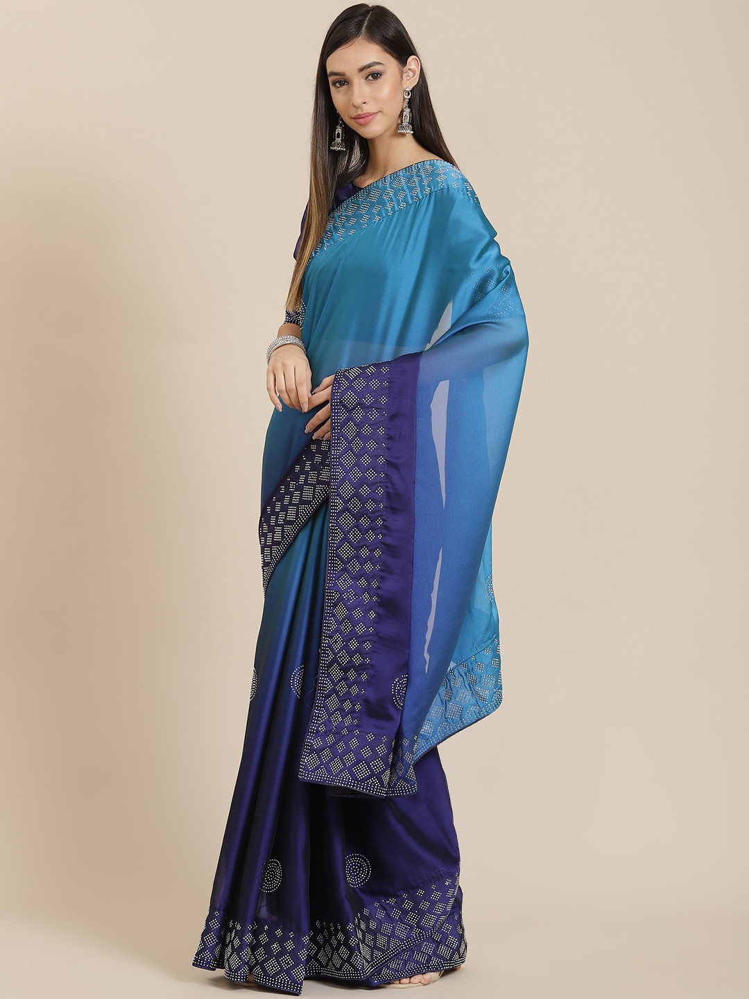 

SERONA FABRICS Blue Embellished Ombre Saree