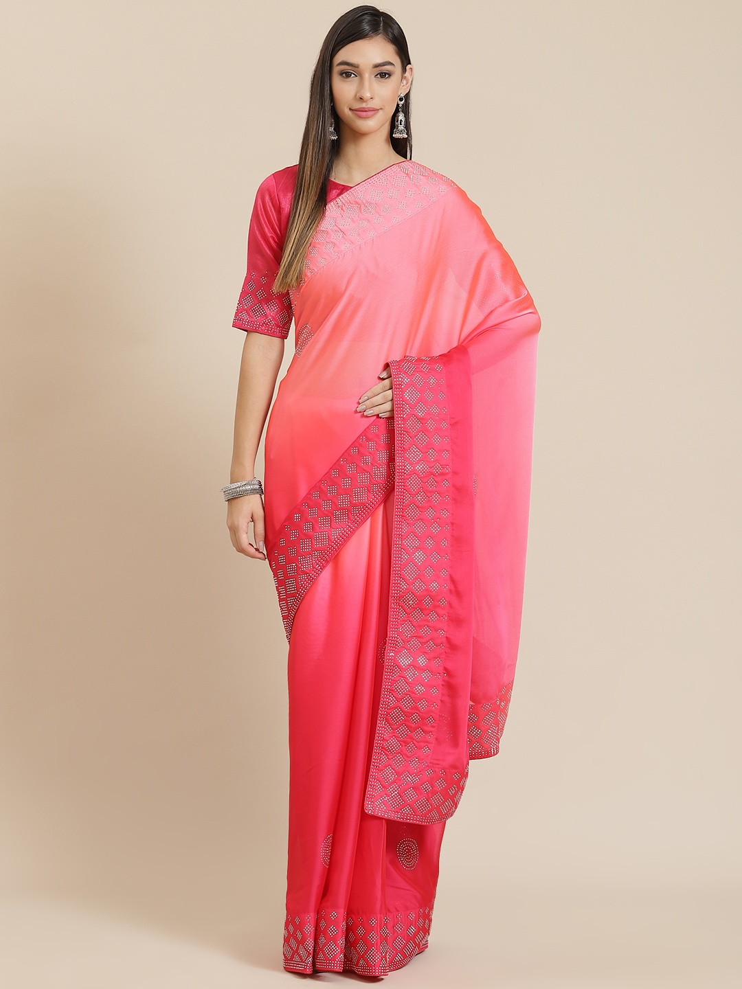 

SERONA FABRICS Pink Embellished Ombre Saree