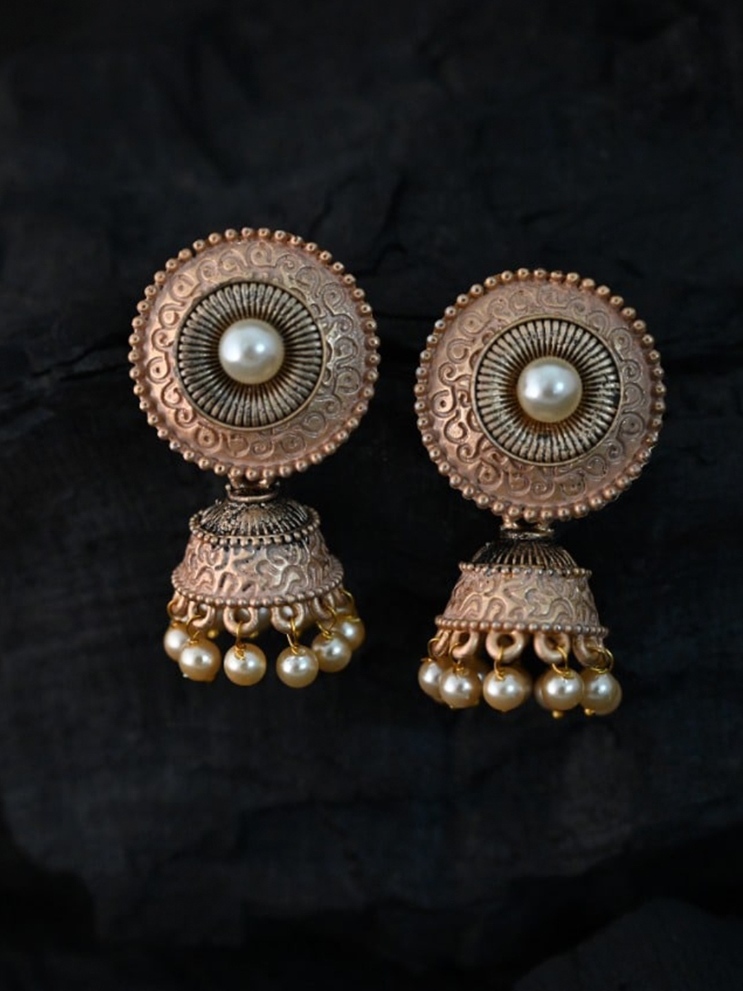 

justpeachy Peach Ethnic Meenkari Jhumkas With Pearl Embellishment