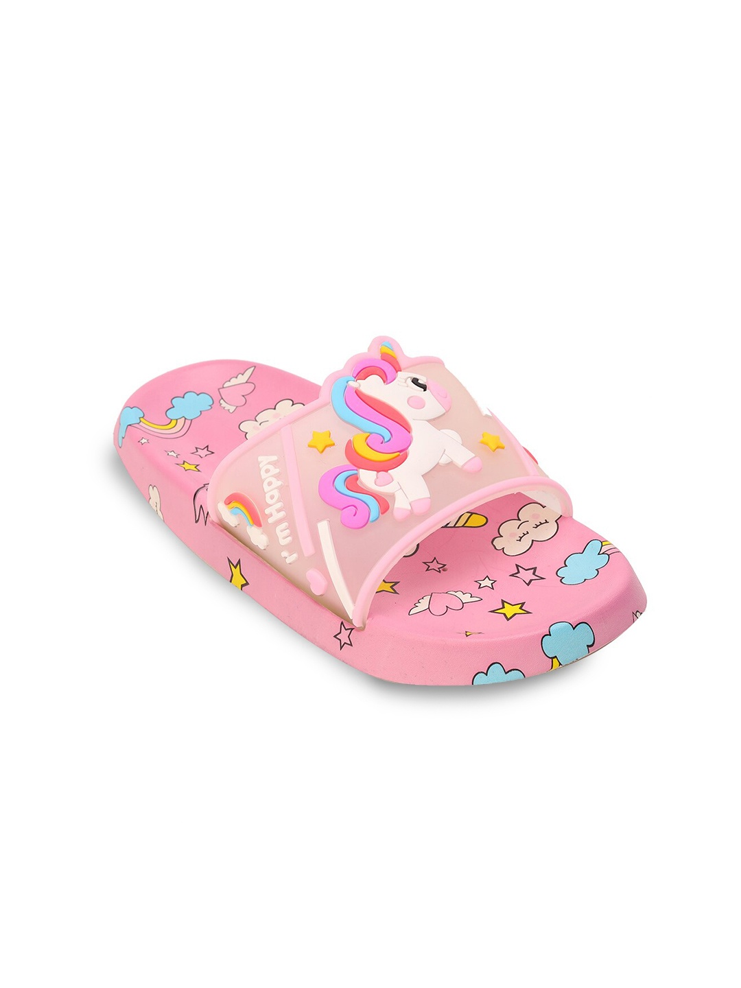 

Yellow Bee Girls Pink & Blue Unicorn Printed Rubber Sliders