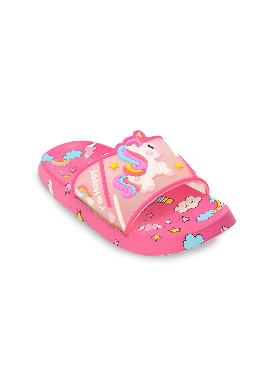 

Yellow Bee Girls Pink & White Printed Rubber Slip-On