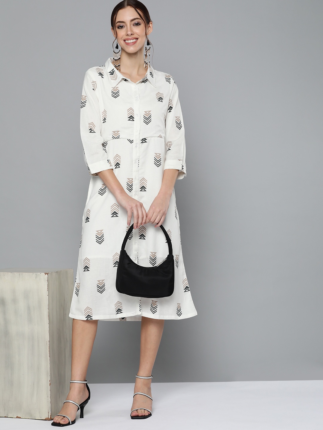 

HERE&NOW White Shirt-Style Midi Dress