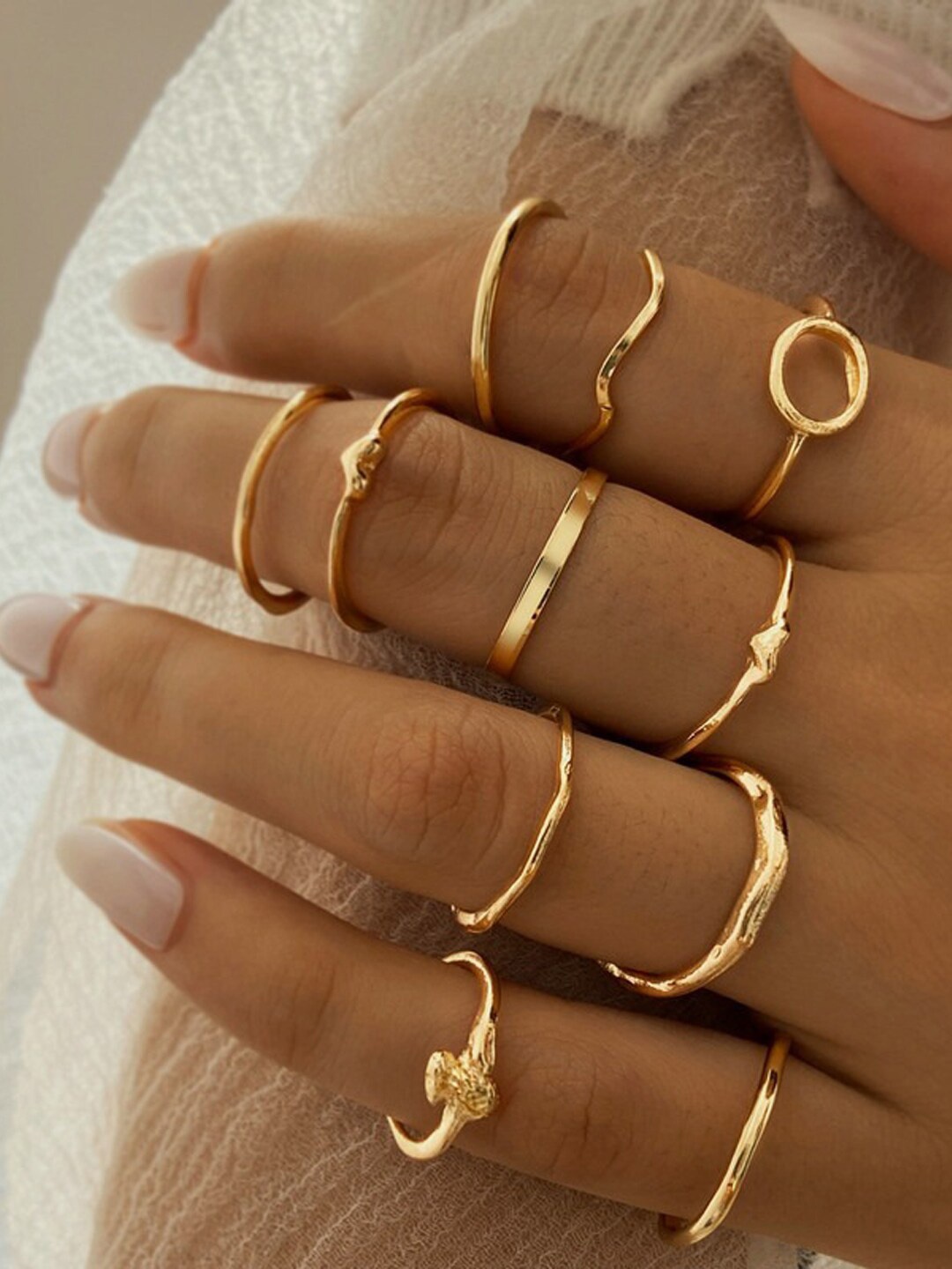 

Shining Diva Fashion Set Of 11 Gold-Plated Enamelled Finger Rings