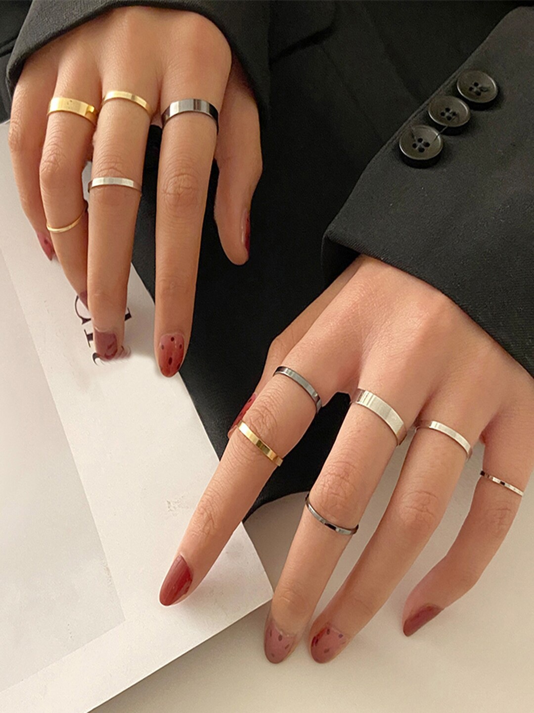 

Shining Diva Fashion Set Of 11 Silver-Plated Gold-Plated Finger Rings