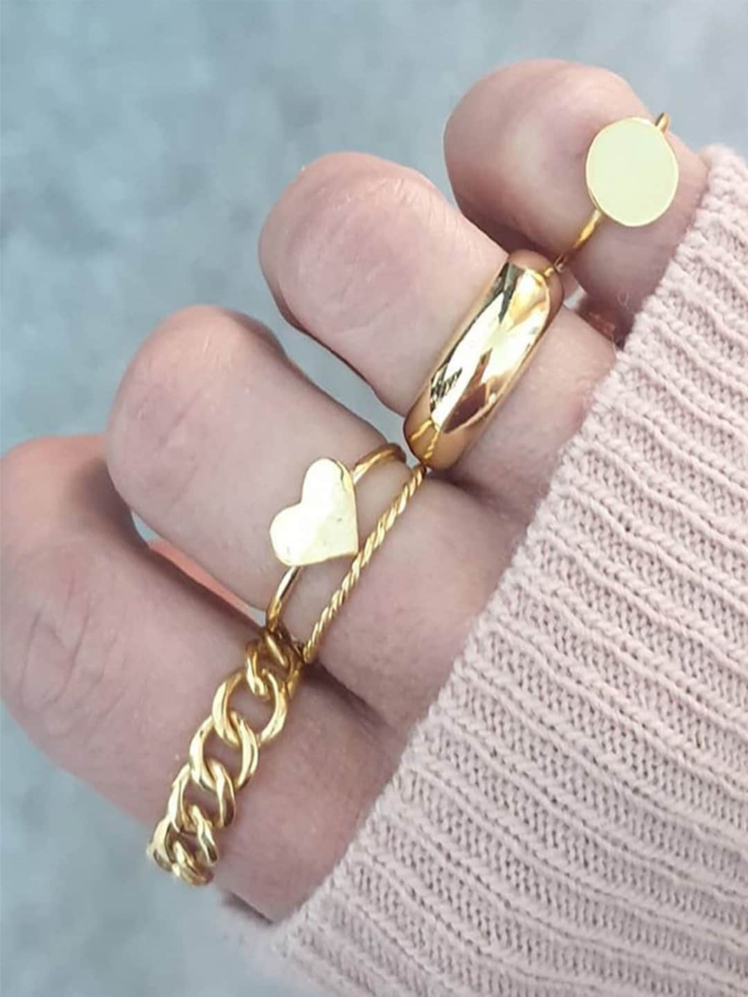 

Shining Diva Fashion Set Of 5 Gold-Plated Finger Rings