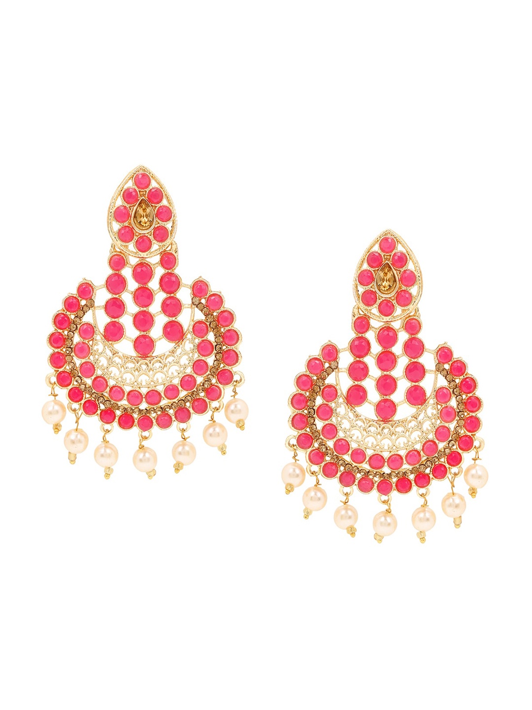 

ASMITTA JEWELLERY Pink & Gold-Toned Kundan Contemporary Drop Earrings