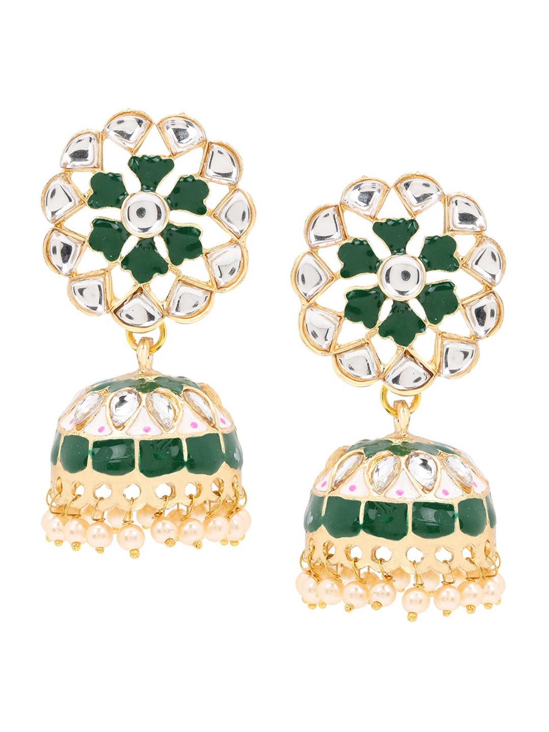 

ASMITTA JEWELLERY Green & Gold-Toned Contemporary Jhumkas Earrings