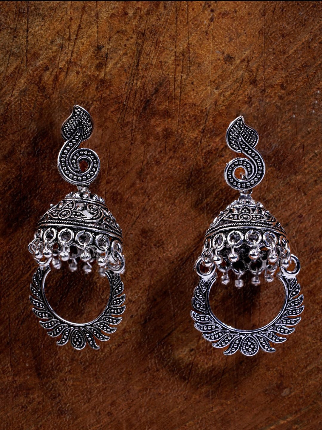

ASMITTA JEWELLERY Silver-Toned & Plated Contemporary Oxidised Jhumkas Earrings