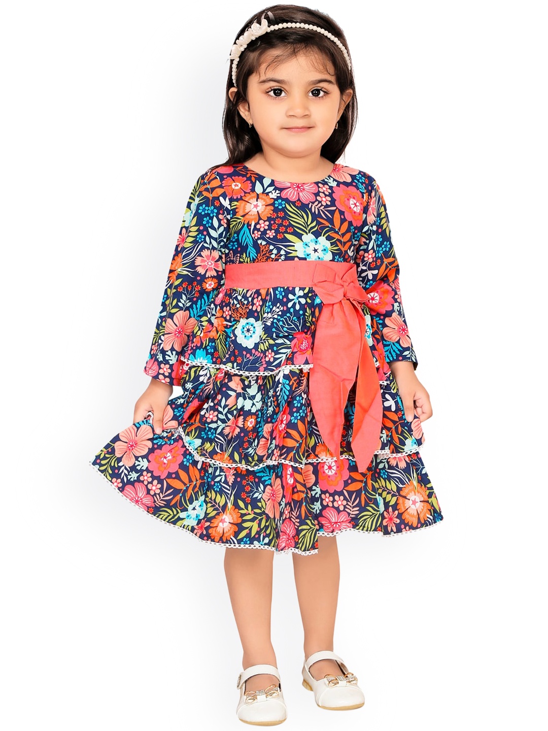 

RIKIDOOS Navy Blue Floral A-Line Dress