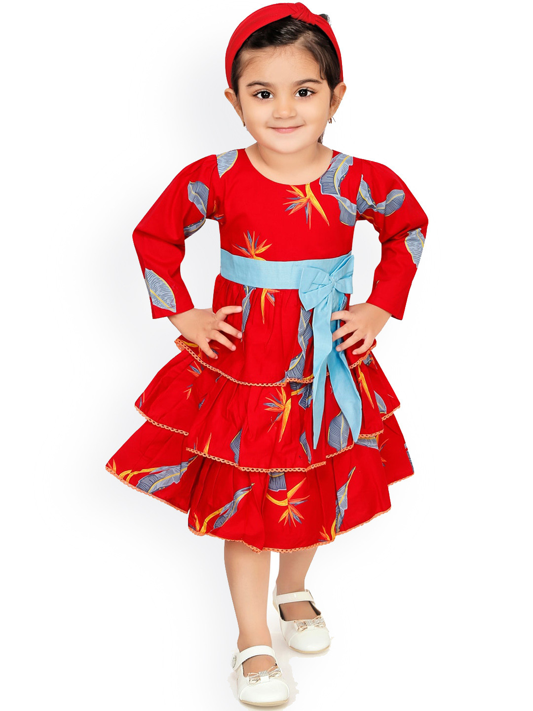 

RIKIDOOS Girls Red Floral Dress