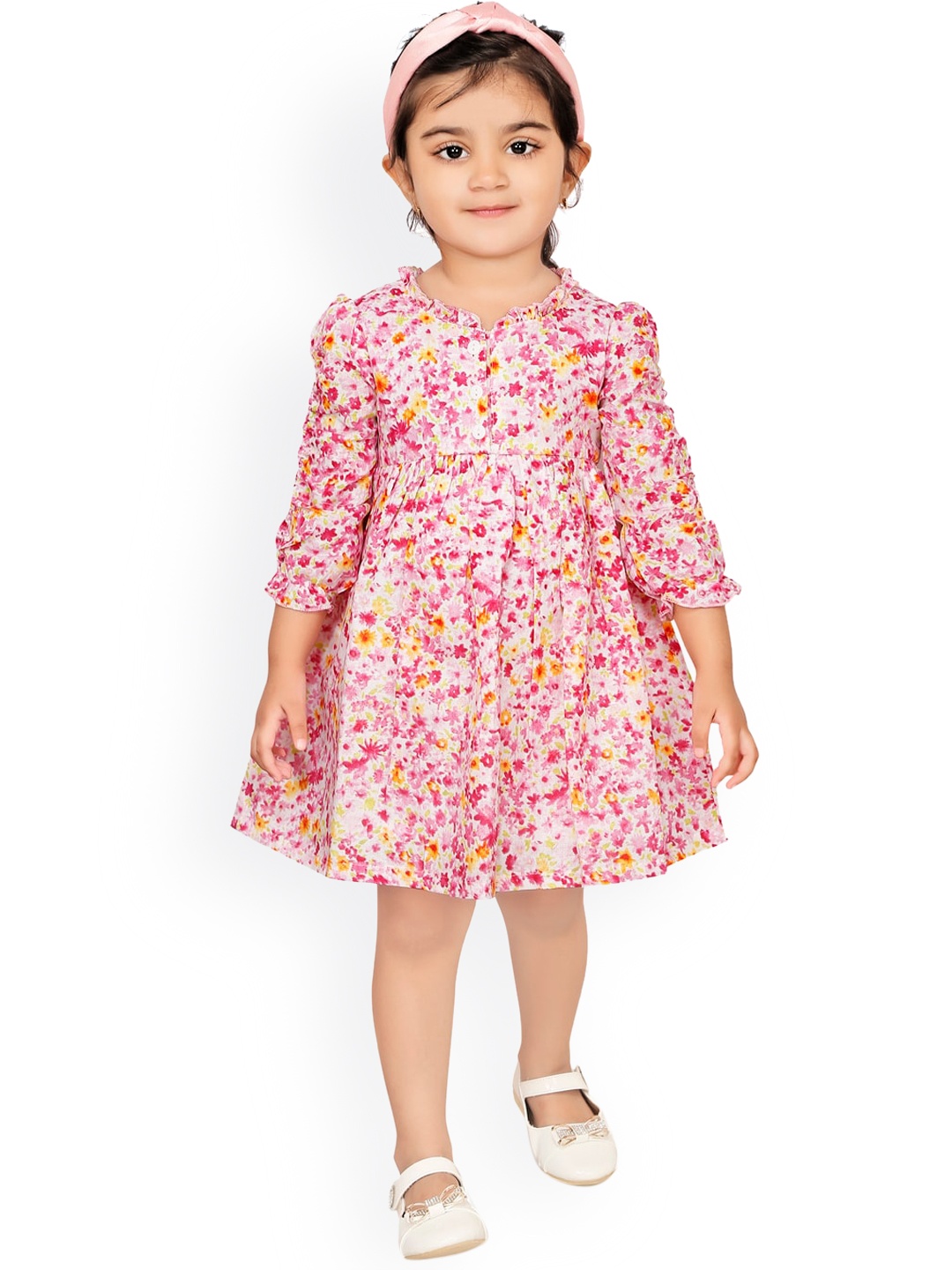 

RIKIDOOS Girls Pink Floral A-Line Dress