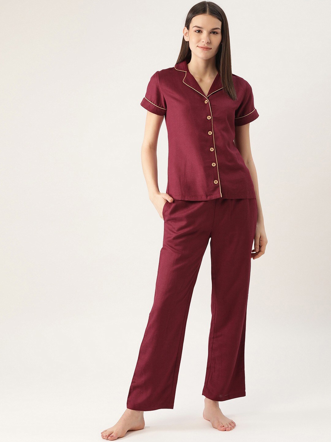 

Cottinfab Women Maroon Pure Cotton Night suit