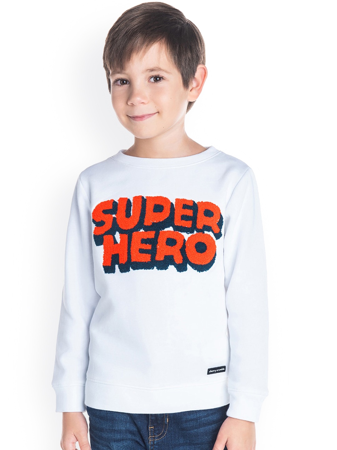 

Cherry Crumble Boys White Printed Sweatshirt