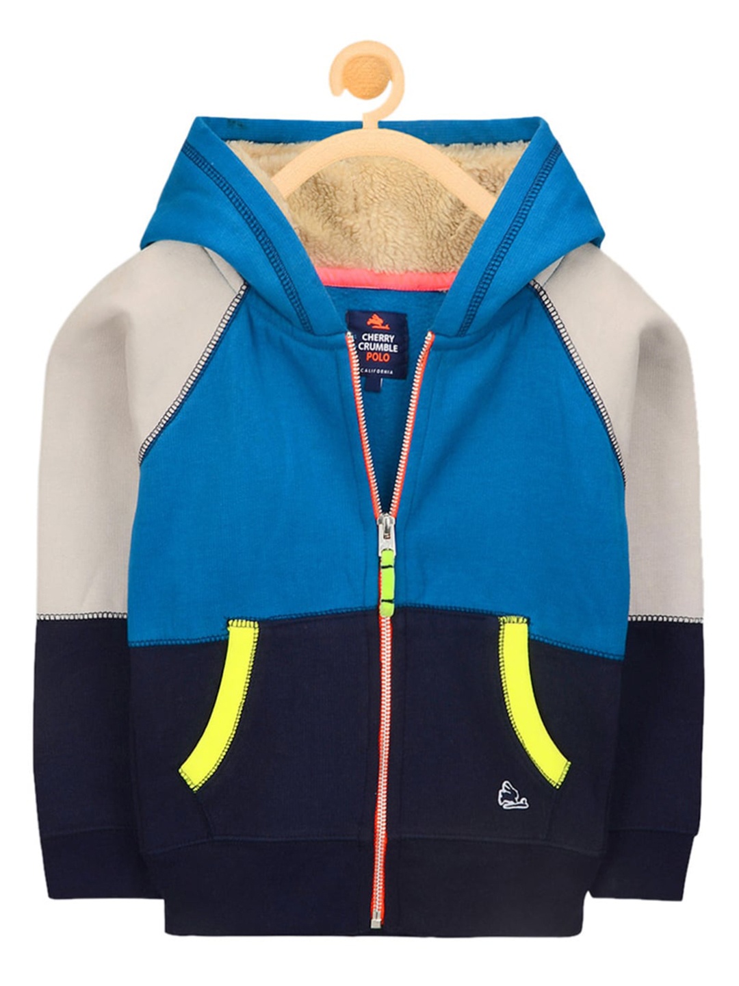 

Cherry Crumble Unisex Kids Blue Colourblocked Hooded Sweatshirt