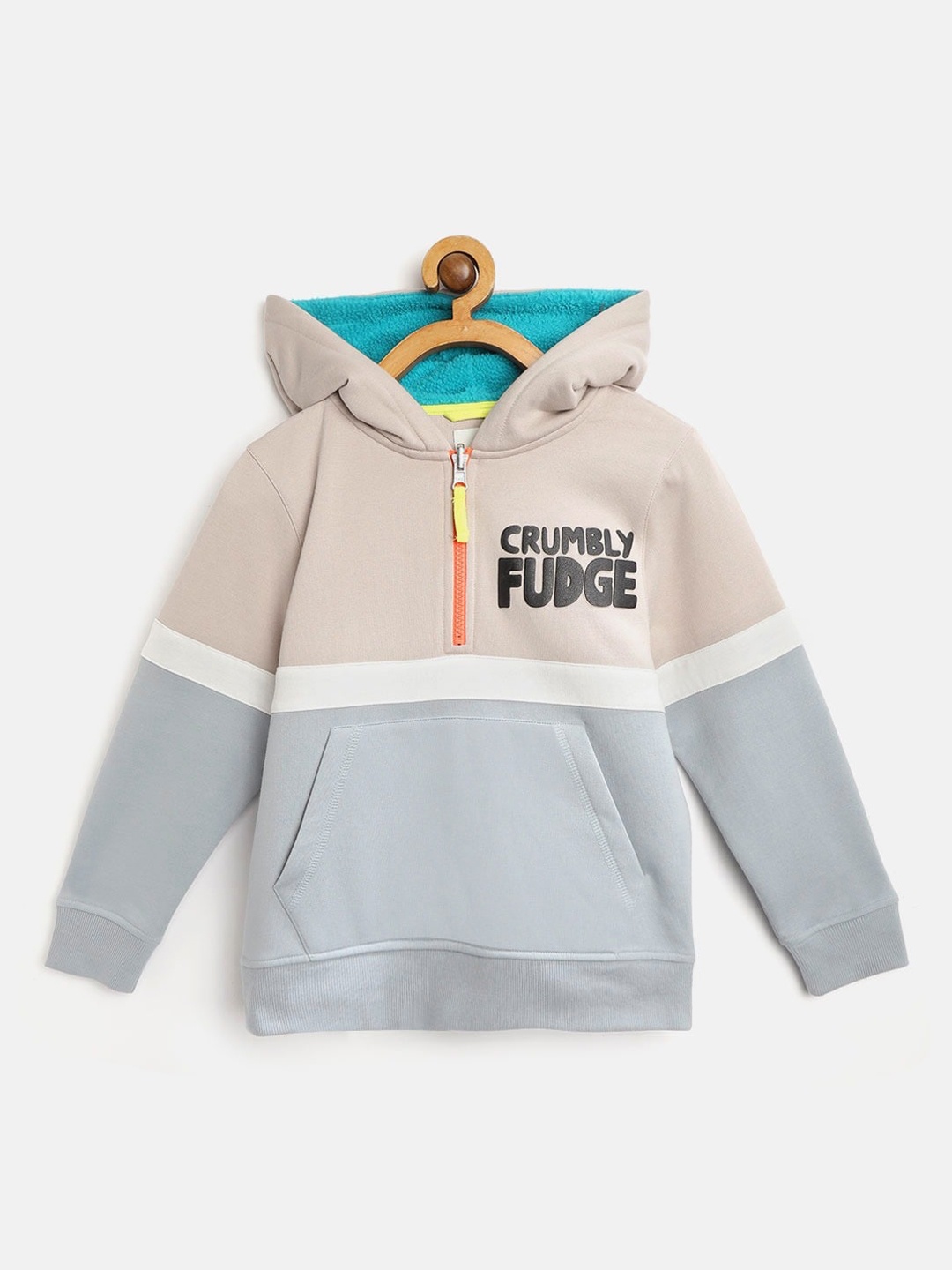 

Cherry Crumble Kids Beige & Grey Colourblocked Hooded Sweatshirt