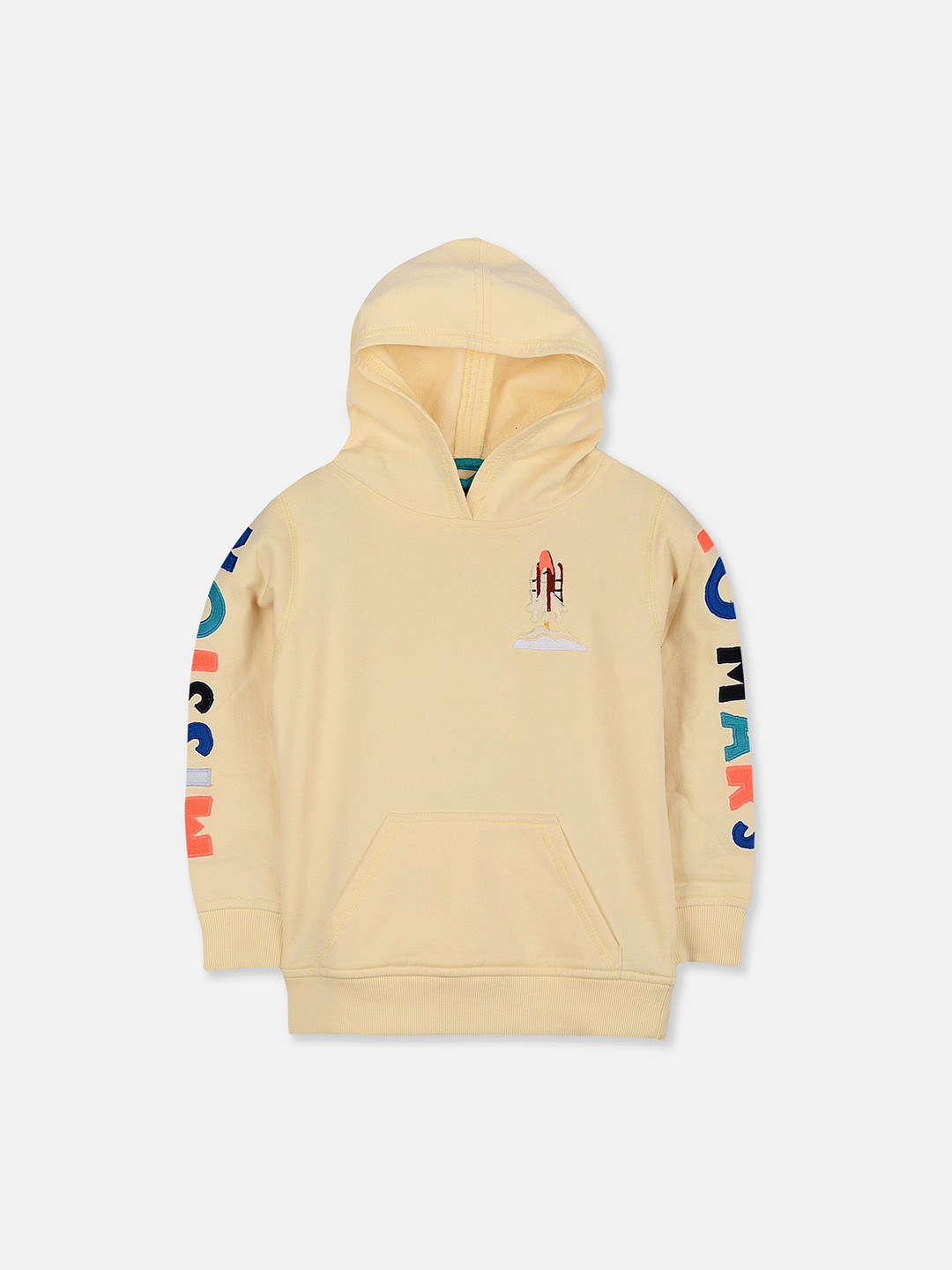 

Cherry Crumble Boys and Girls Cream Applique Rocket Hooded Sweatshirt