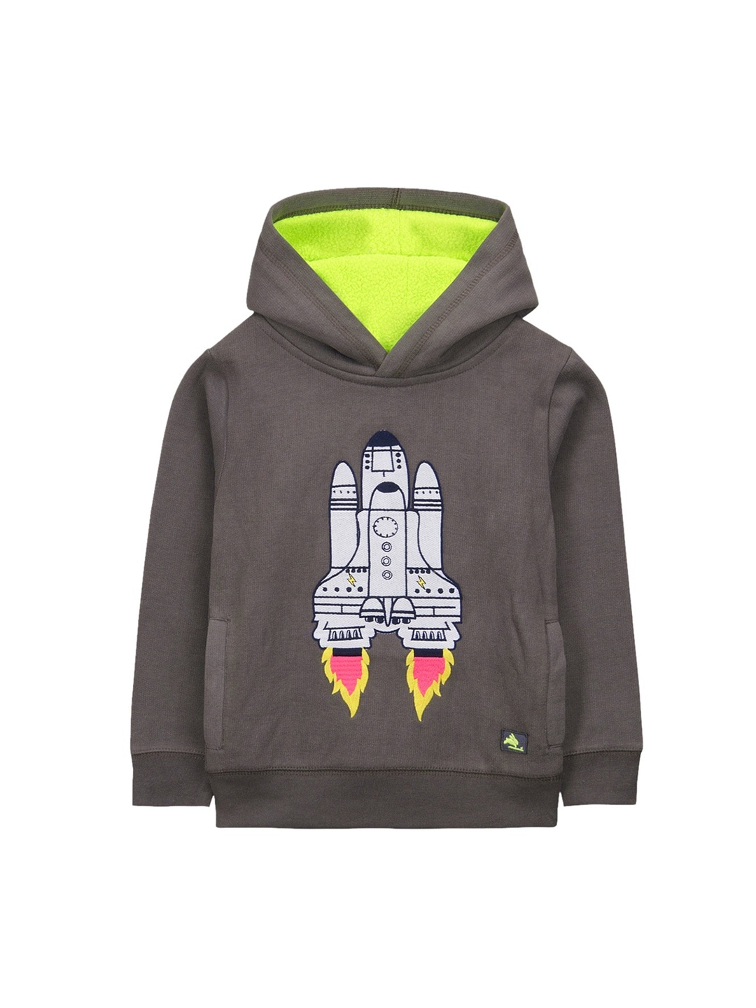 

Cherry Crumble Kids Grey & White Graphic Printed Hooded Sweatshirt