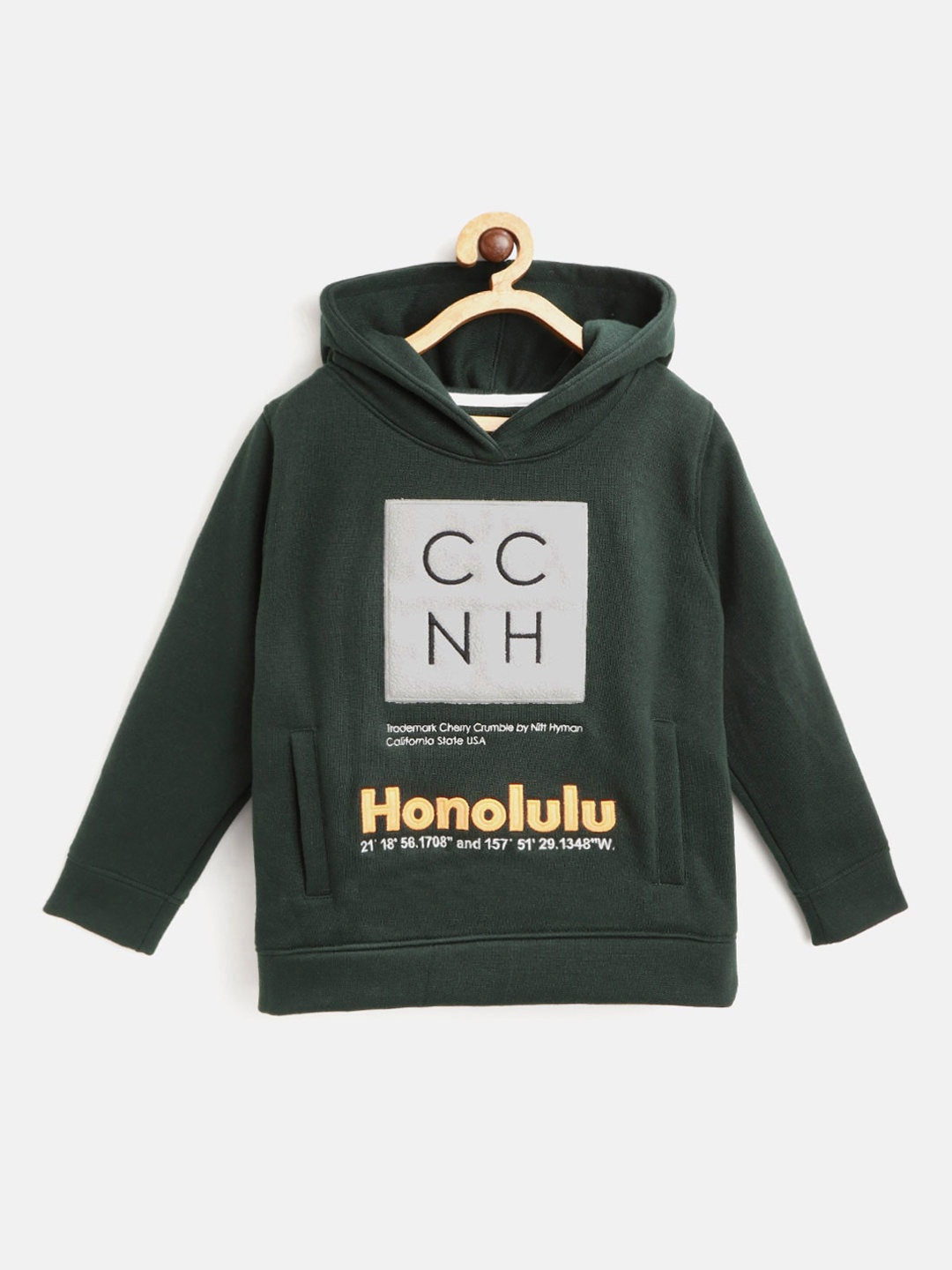 

Cherry Crumble Unisex Kids Green Printed Hooded Sweatshirt