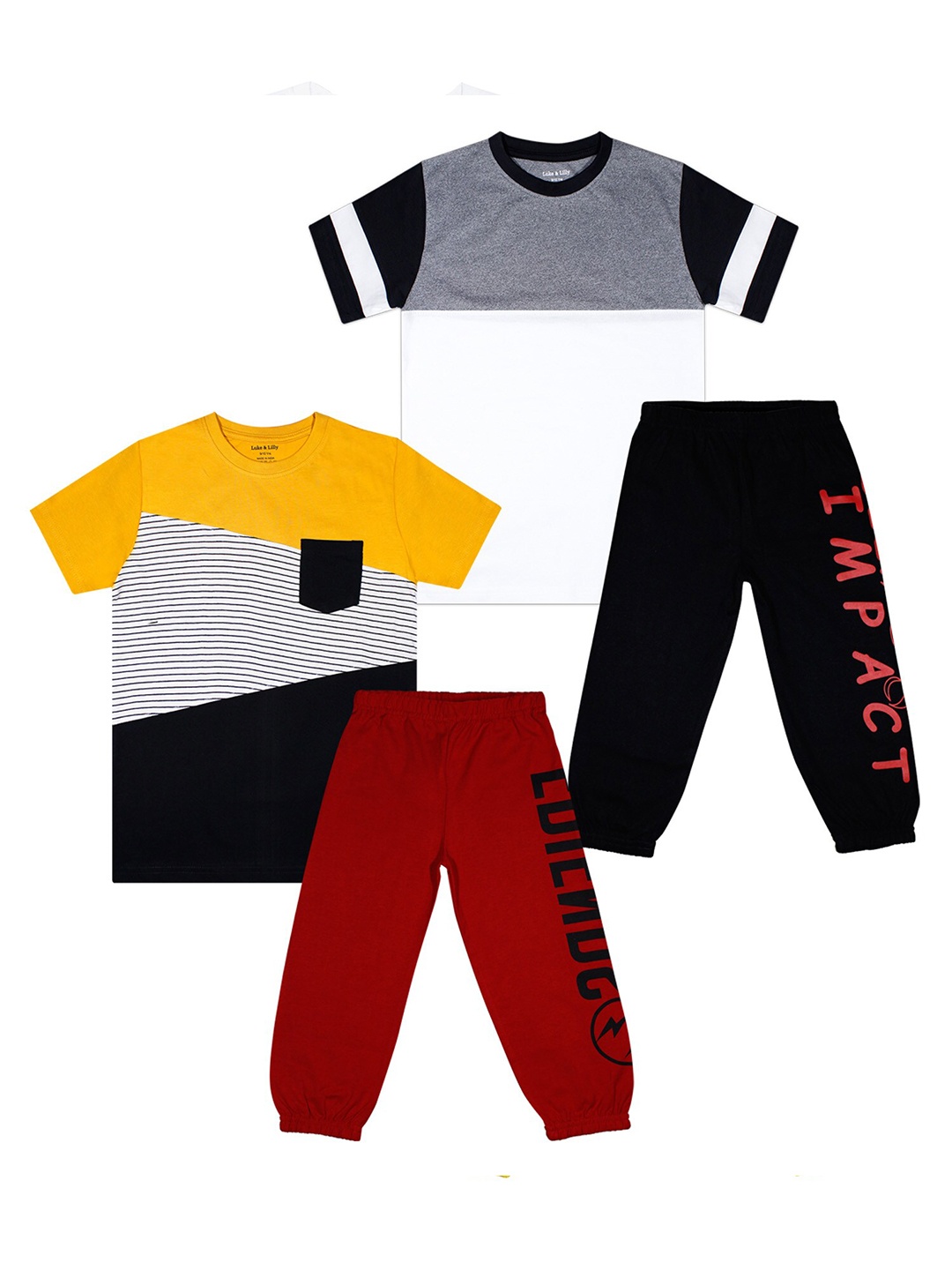 

Luke & Lilly Boys Pack of 2 Colourblocked Pure Cotton T-shirt with Pyjamas, Maroon