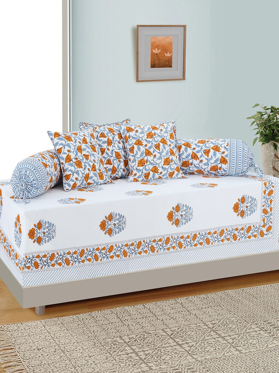 

Salona Bichona Set Of 6 Brown & White Printed Pure Cotton 144 TC Single Bedsheet With Bolster & Cushion Covers