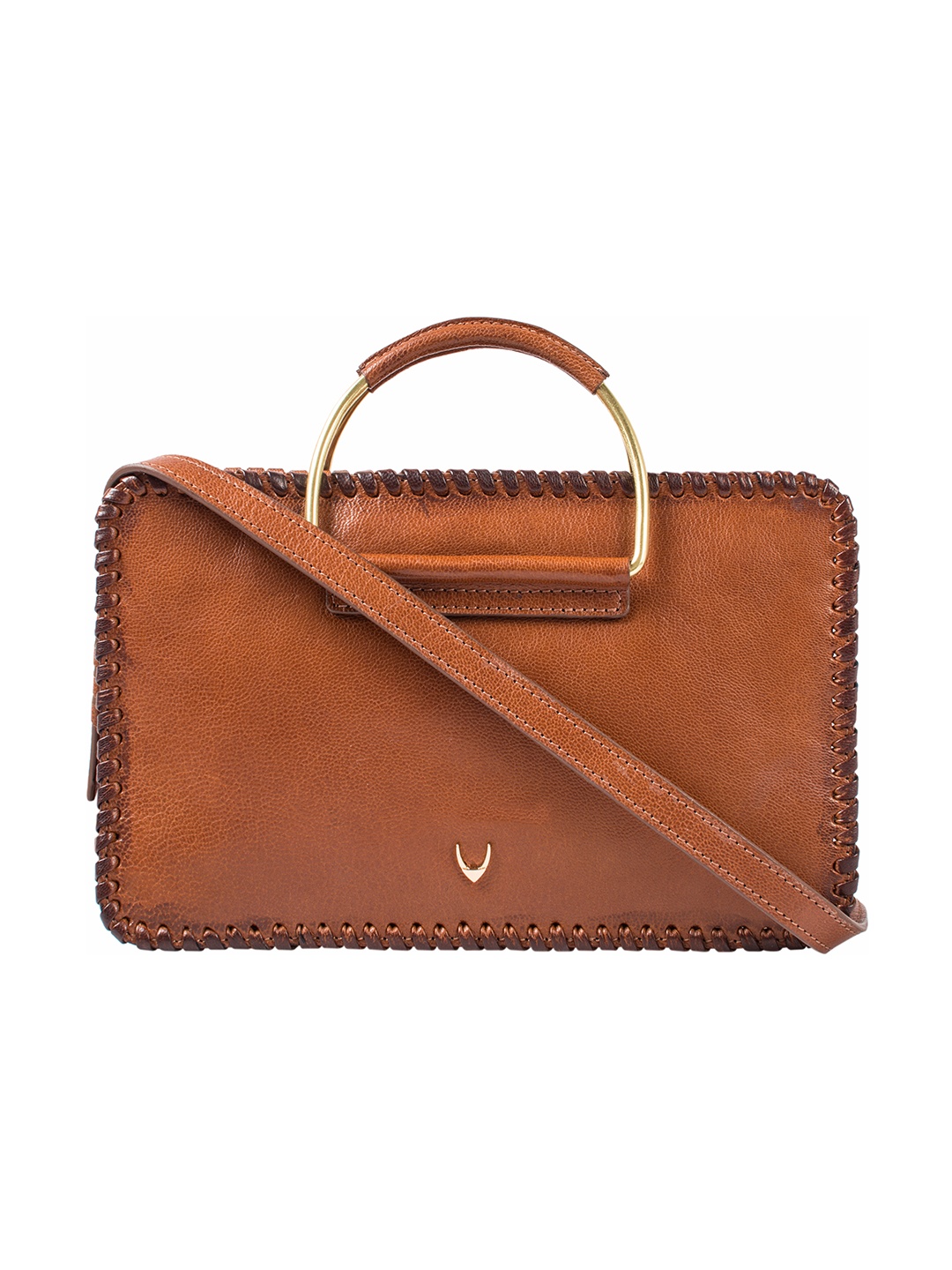 

Hidesign Tan Textured Leather Bowling Handheld Bag with Bow Detail