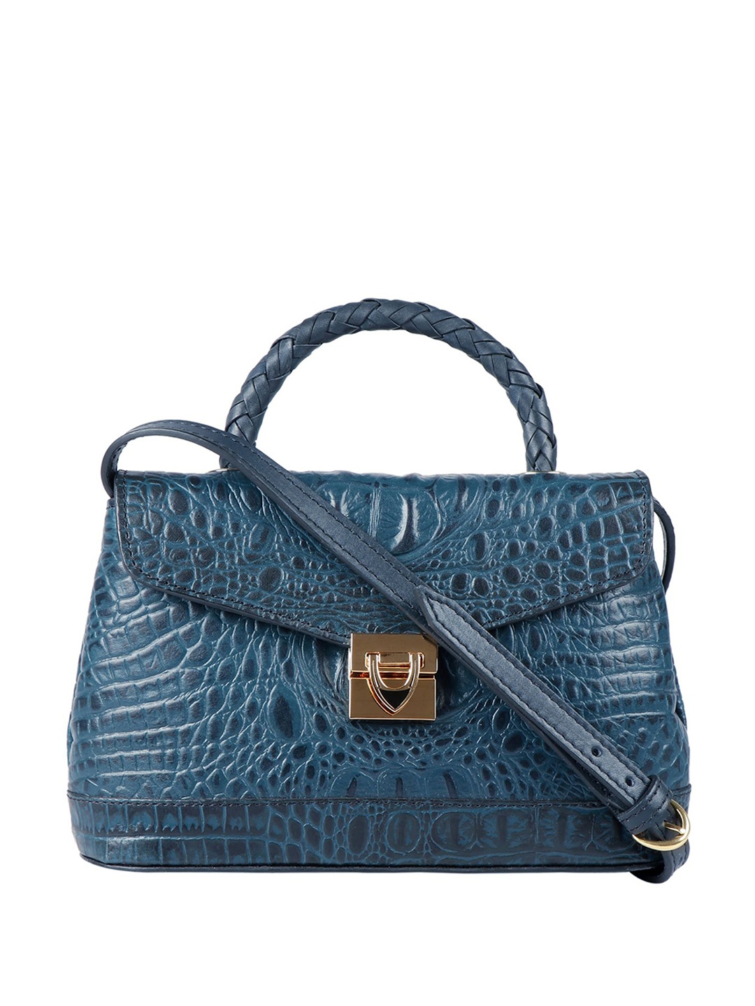 

Hidesign Blue Textured Leather Shopper Handheld Bag