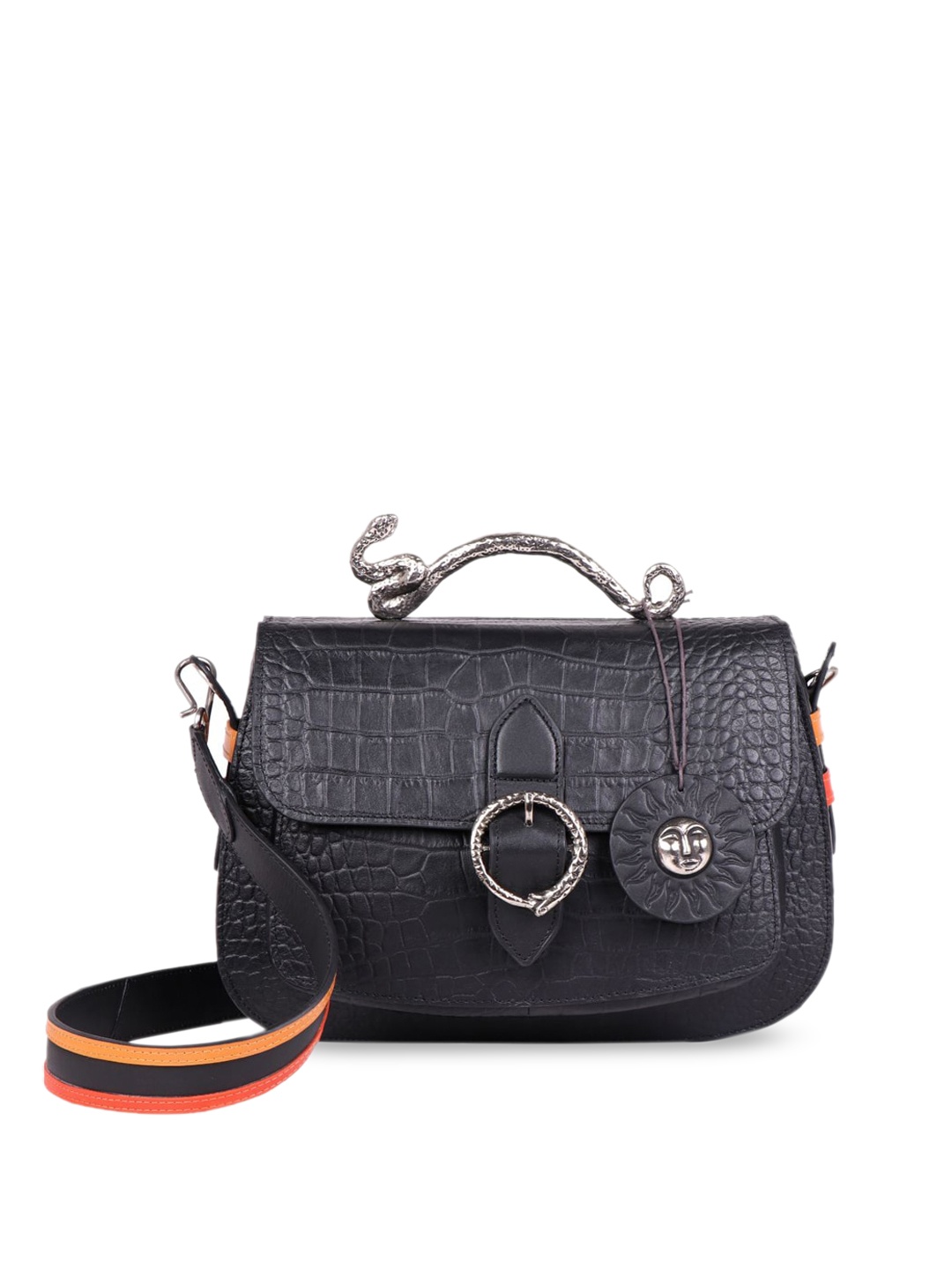 

Hidesign Black Textured Leather Structured Satchel