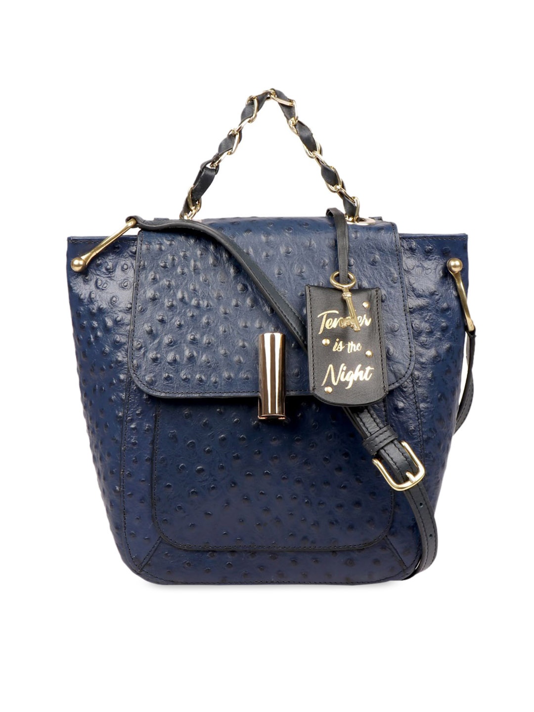 

Hidesign Blue Leather Half Moon Satchel with Tasselled