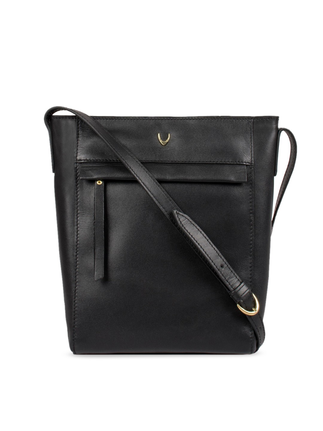 

Hidesign Black Leather Structured Sling Bag