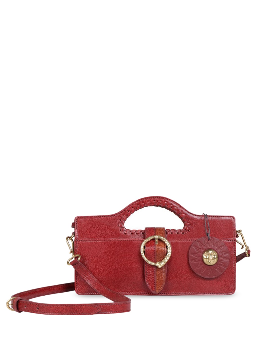 

Hidesign Red Embellished Leather Structured Handheld Bag with Bow Detail