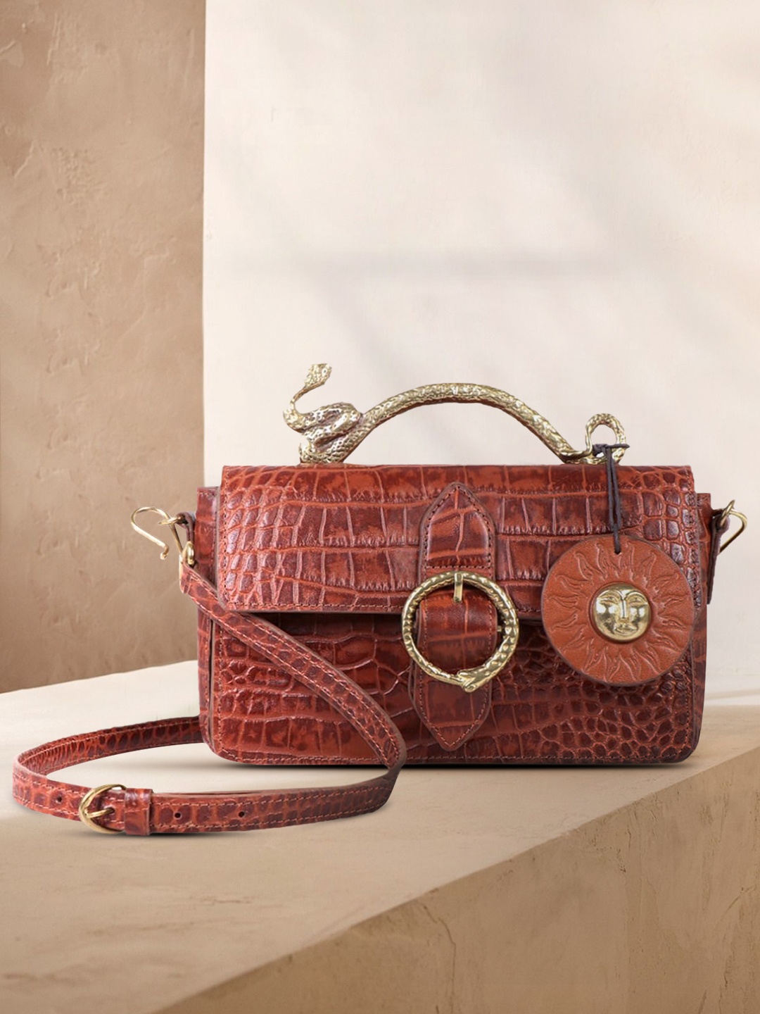 

Hidesign Tan Textured Leather Structured Satchel