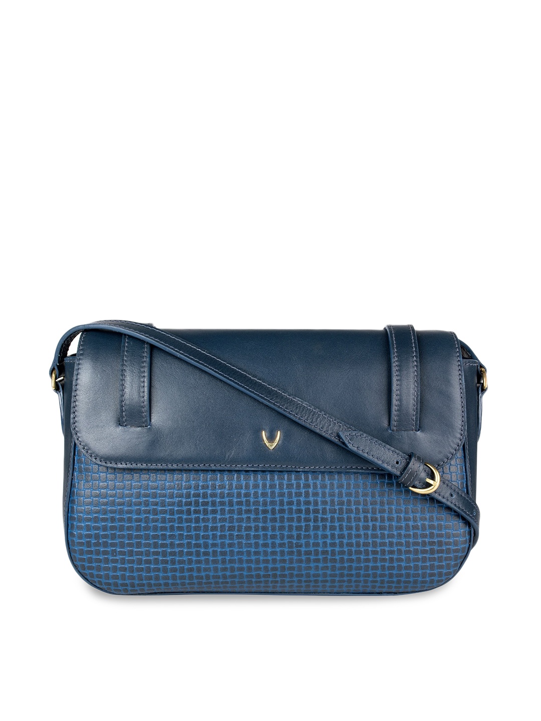 

Hidesign Blue Textured Leather Structured Sling Bag