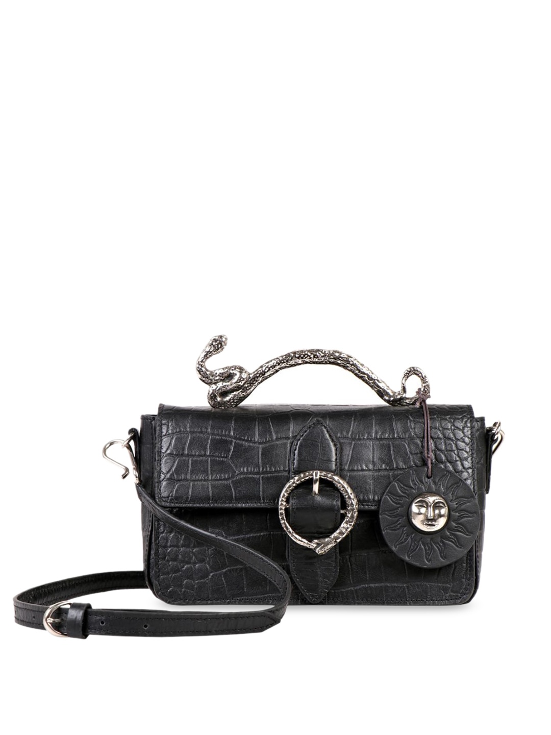 

Hidesign Black Textured Leather Structured Satchel