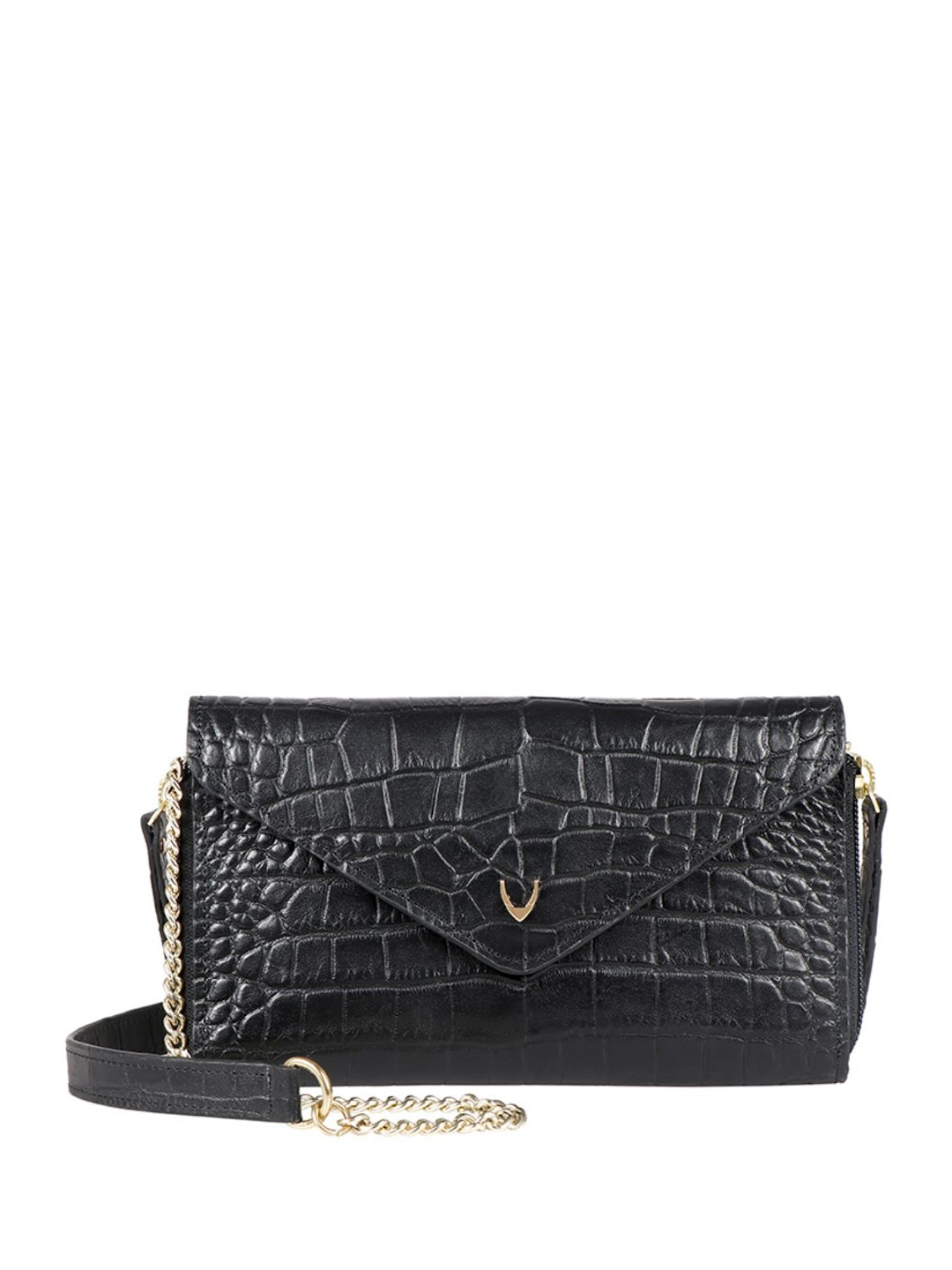 

Hidesign Black Animal Textured Leather Structured Sling Bag