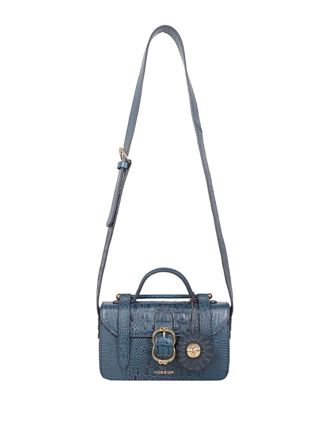 

Hidesign Blue Textured Leather Structured Sling Bag