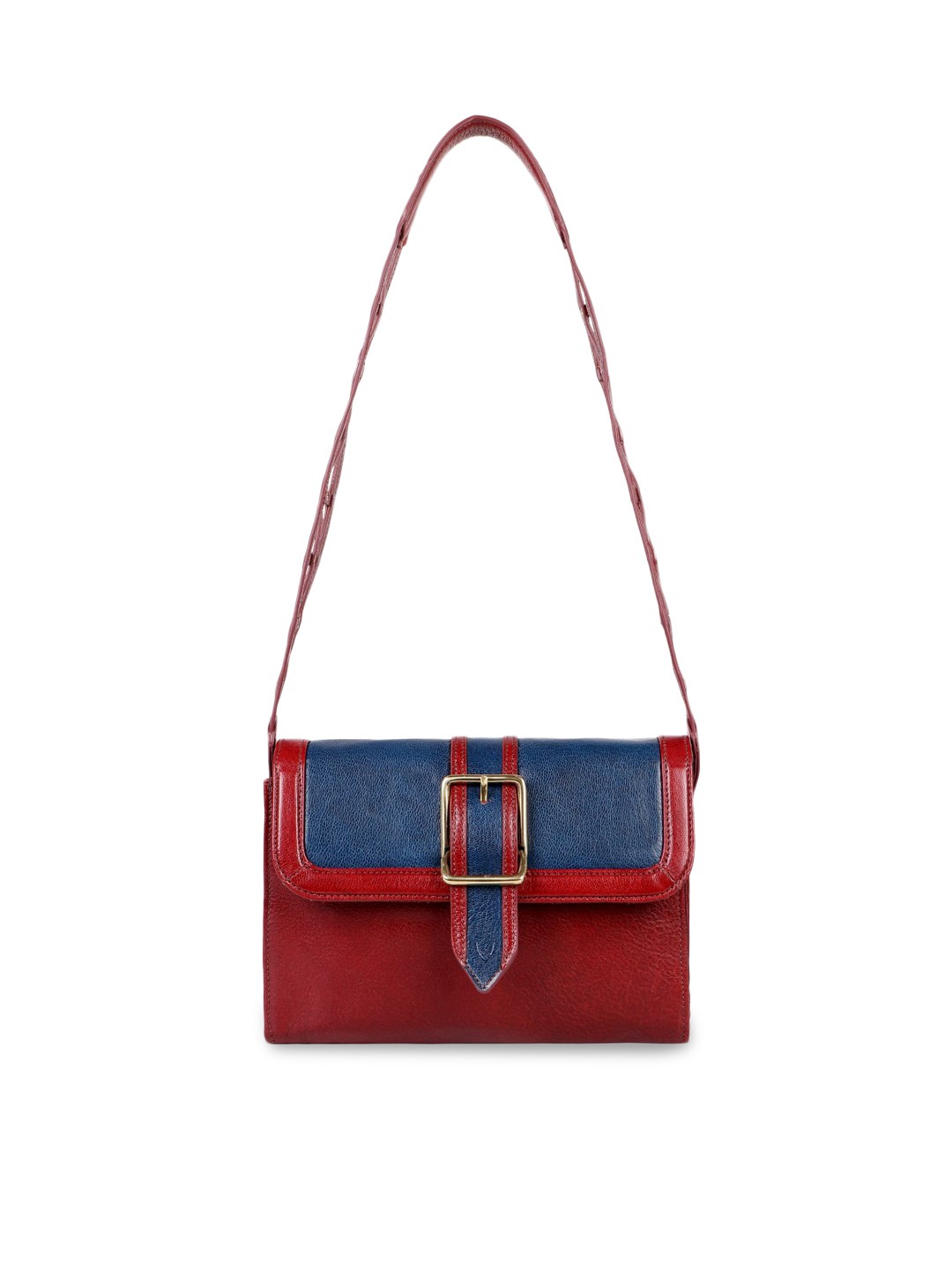 

Hidesign Red Colourblocked Leather Half Moon Shoulder Bag