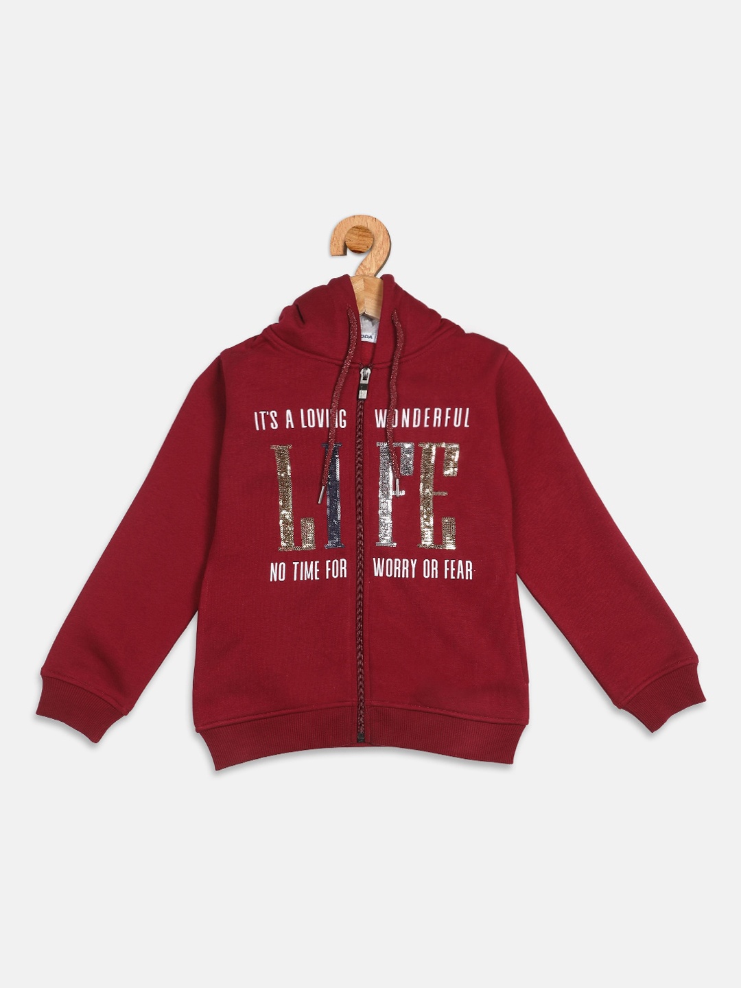 

Nins Moda Girls Maroon Printed Hooded Sweatshirt