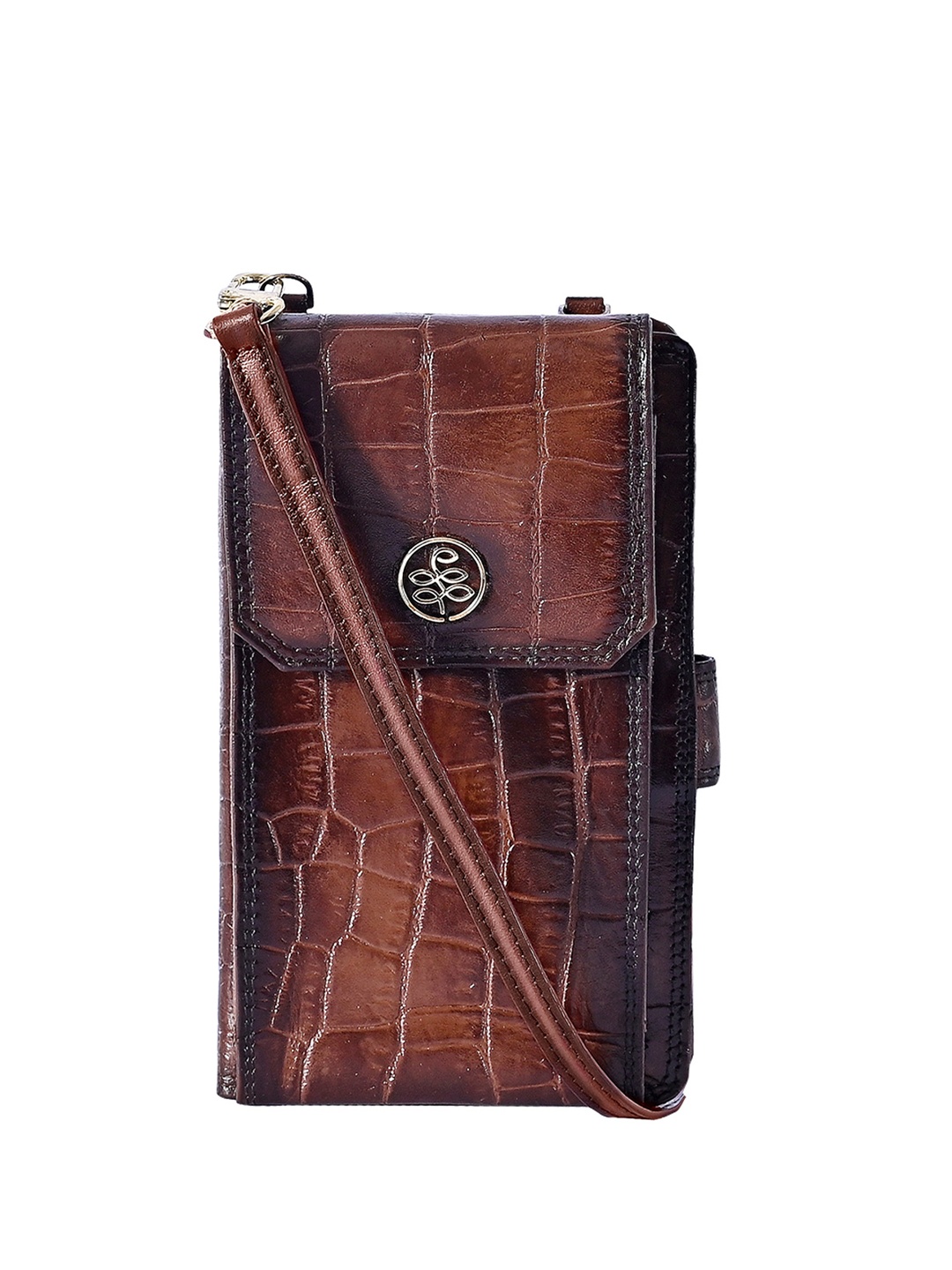 

Eske Women Brown Textured Leather Mobile Pouch Two Fold Wallet