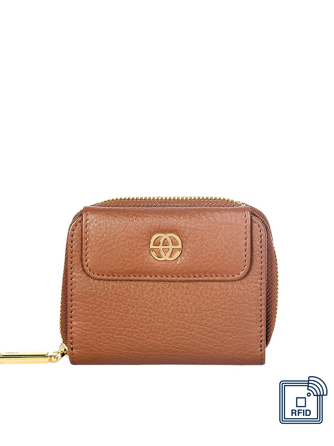 

Eske Women Brown Printed Leather Zip Around Wallet