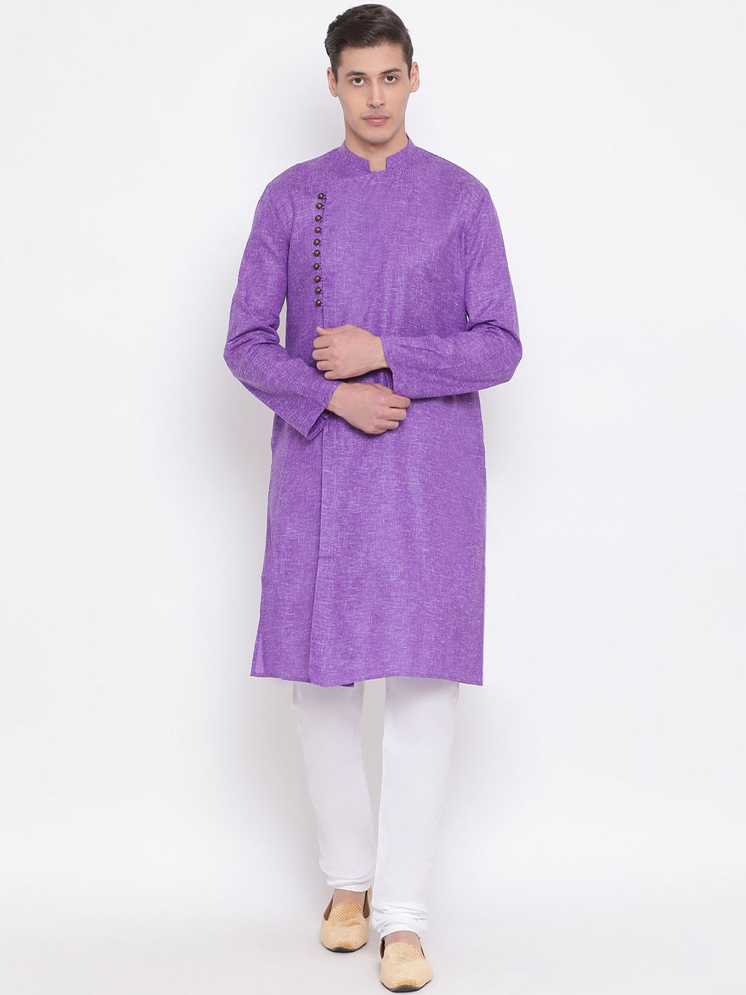 

VASTRAMAY Men Purple Angrakha Kurta with Trousers