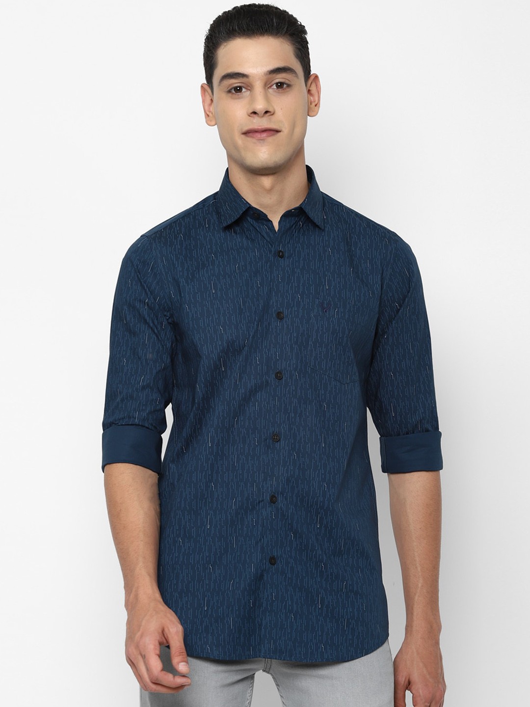 

Allen Solly Men Navy Blue Slim Fit Opaque Printed Casual Shirt