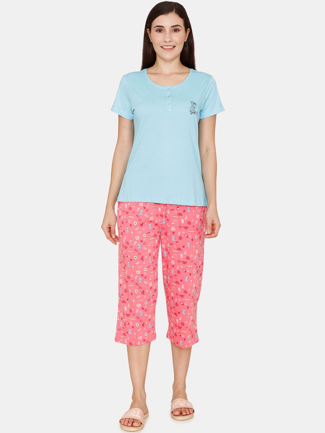 

Zivame Women Pink & Blue Night suit
